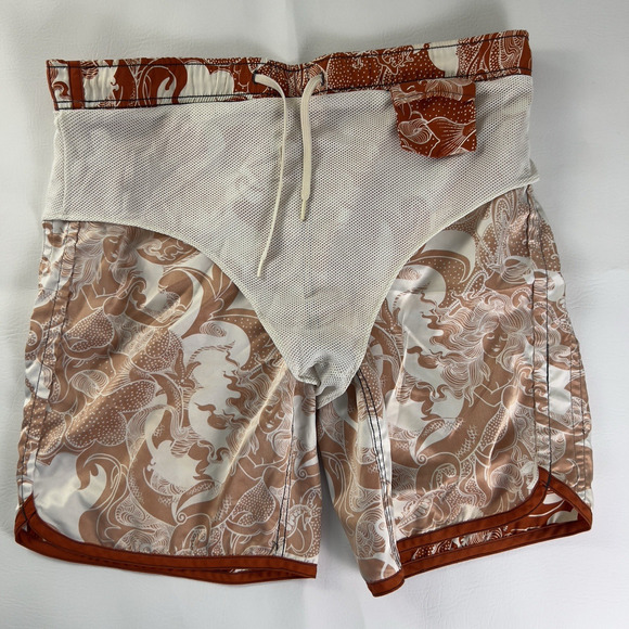 American Eagle Swim Trunks Men’s Brown Pattern Board Shorts Tropical Beach Sz.M - Picture 5 of 9